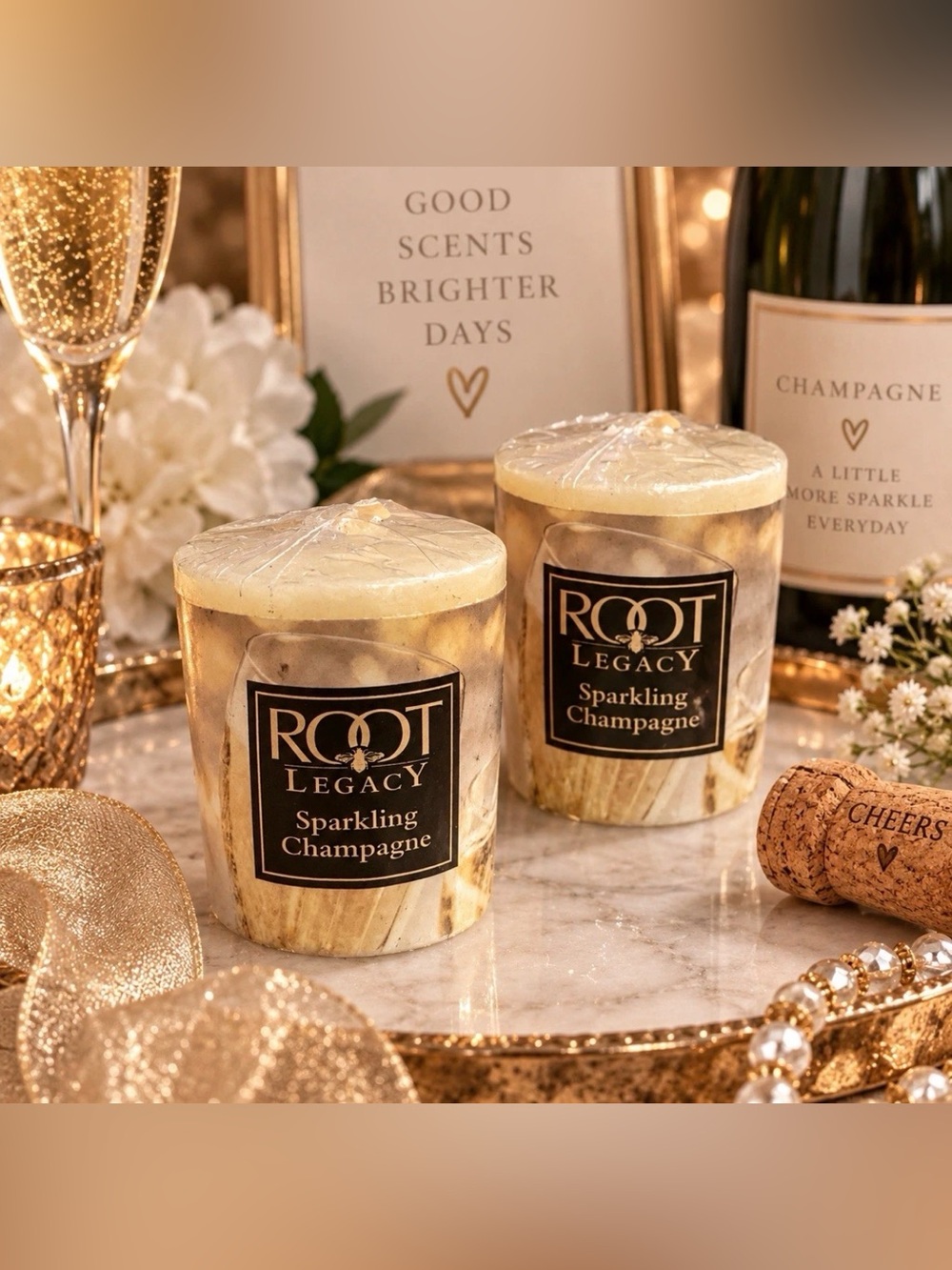 Root Legacy Sparkling Champagne Scented Votive Candles Set of 2 New Vintage